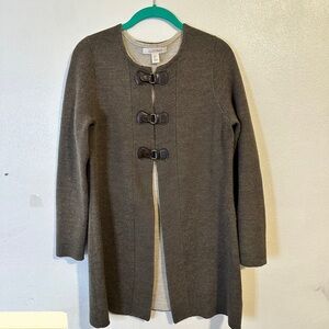 Equestrian Style Brown Wool Blend Sweater with Buckle Latch